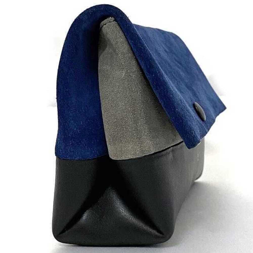 Celine Cosmetic Suede Blue Leather Black Accessory Clutch Case Bicolor Flap